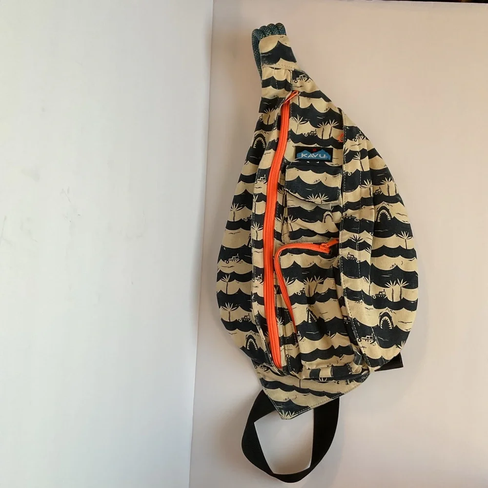 KAVU Rope Sling Bag 1 Shoulder Sling Canvas Backpack w/ Rope Shoulder Strap 20”